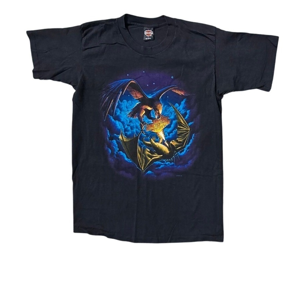 Vintage 1995 Harley Davidson Dragon vs Eagle Graphic T-Shirt Black Large USA